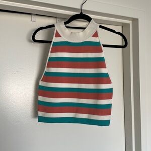 Babaton Striped Crop Top - Red, Teal, White